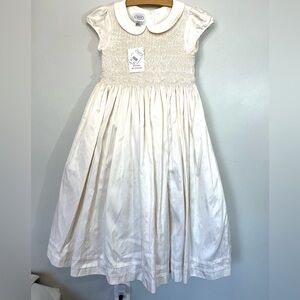 NWT Talbots Ivory Cream Silk Smocked Special Occasion Long Dress Girls 6x